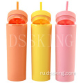 Пластиковые чашки многоразового использования 16 унций Акриловой пластиковый тумблер с крышками и соломинкой.